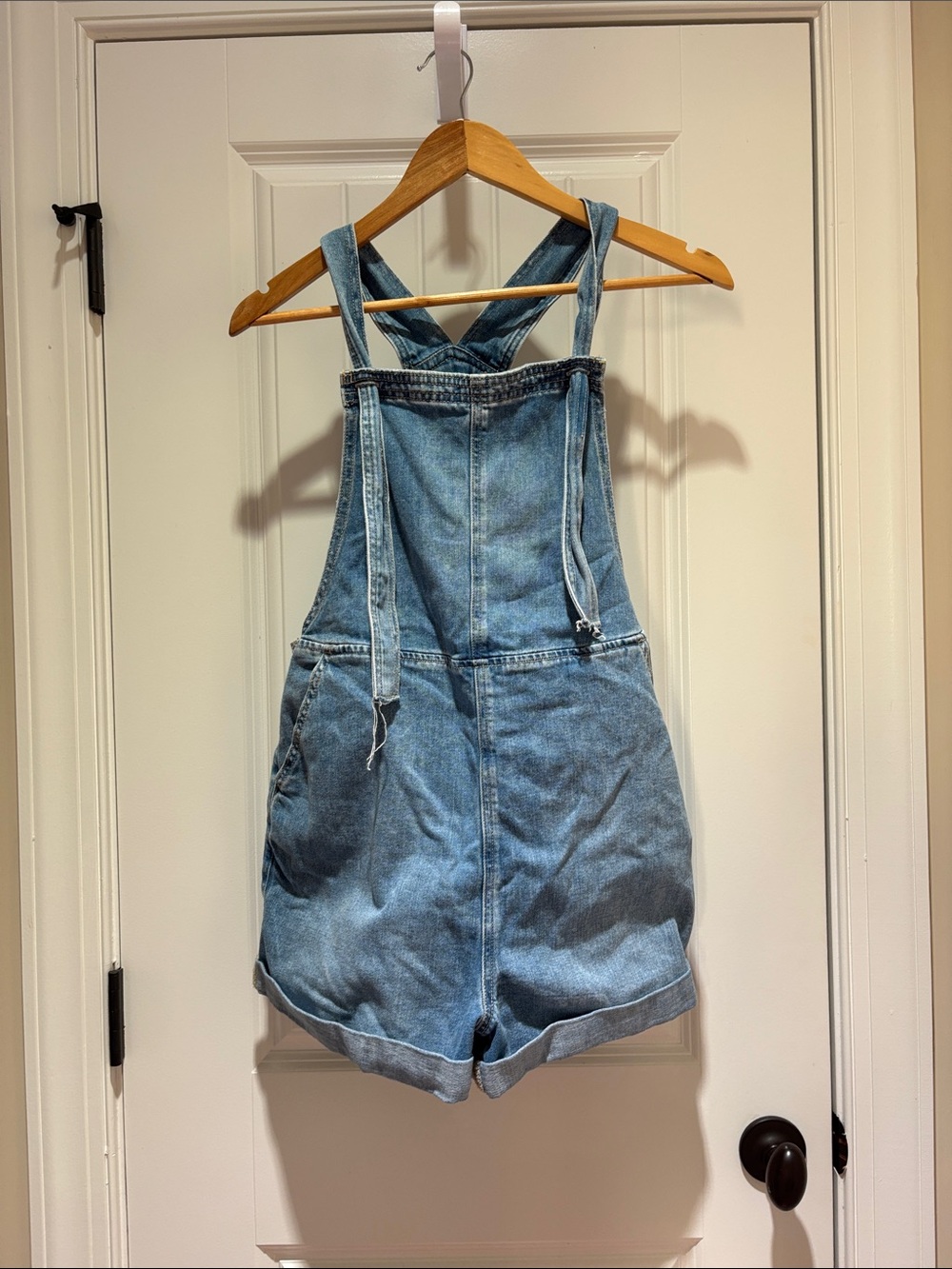 aerie Faded Blue Denim Overalls with Adjustable Straps